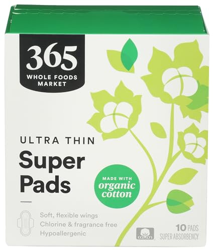365 by Whole Foods Market, Ultra Thin Pads, Made with Organic Cotton Pads, Super, 10 ct