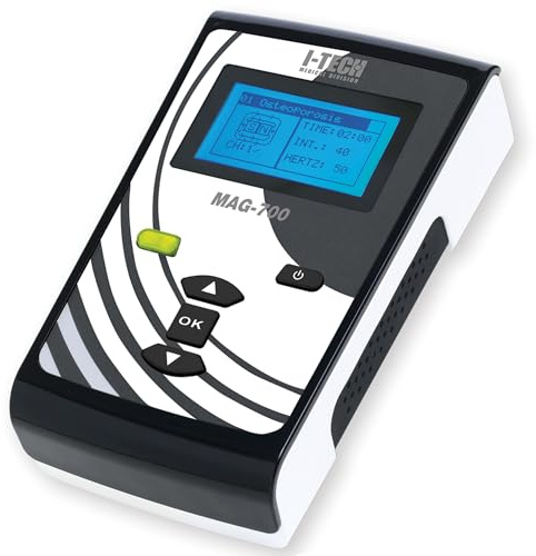I-Tech MAG 700, pour Magnétothérapie Domestique et Professionnelle, 1 canal, 11 Programmes, Intensité jusqu'à 70 gauss, Fréquence de 5 à 100 Hz, avec Bande Élastique Thérapeutique à 2 Solénoïdes