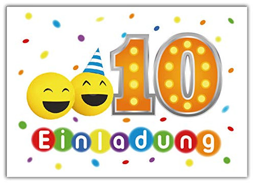 12 Einladungskarten 10. Kindergeburtstag Mädchen Jungen Party-Bälle zehnte Geburtstag Geburtstagseinladungen Einladungen Geburtstags Kartenset