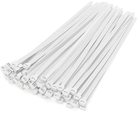 XINGO 100 Stück Kabelbinder strapazierfähig, Premium-Nylon-Kunststoff-Drahtbinder mit 50kg Zugfestigkeit, selbstsichernde Nylon-Kabelbinder für drinnen und draußen (300mm x 7.6mm, Weiß)