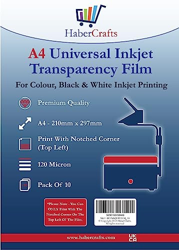 Universal Inkjet Transparency A4 Clear OHP Sheets Ink Jet Printer Acetate Film Overhead Projector Film Tracing Graphic Design Transparency Paper Printable Sheets Fast Dry 120 Micron (50 Sheets)