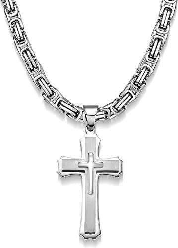 Jewow Edelstahl Herren Halskette Kreuz Anhänger Gebet mit 6mm breite Kette