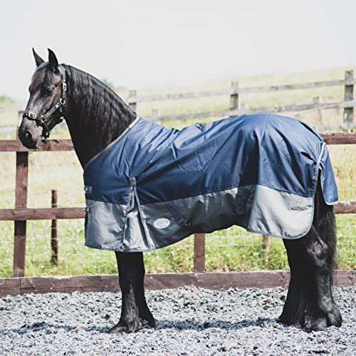 eQuitack Your Passion Is Our Mission 1200 Denier Pferdedecke Outdoor Winterdecken Weidedecke mit 100 G Füllung Regular Navy/Grau 135cm