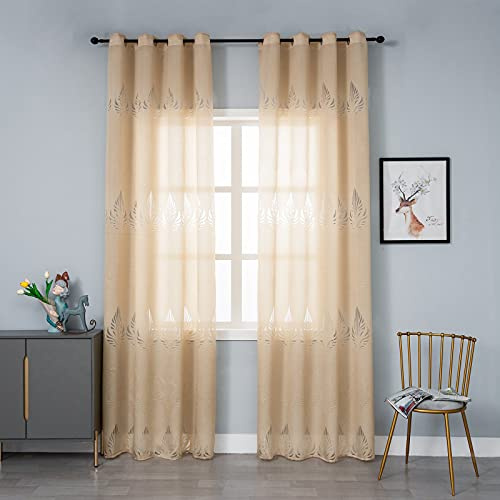 M&W DAS DESIGN Curtain Gardienen Vorhang Mit Ösen Gardinen Vorhänge Vorhang Curtains Schlafzimmer Mit Kräuselband Mit Ösen Wohnzimmer Mit Kräuselband Halbtransparent(beige 140 * 245(B*H) 2 STK)