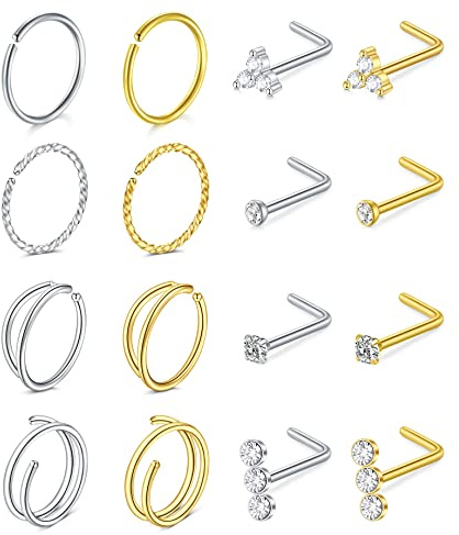 MODRSA Double Hoop Nose Rings - Gold Surgical Steel 20 Gauge