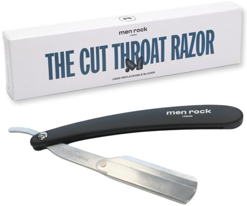 Men Rock The Cut Throat Razor - Stainless Steel Straight Razors for Men - With Replaceable Blades - Beard Shaping Tool - Beard Care for Men - 6 Pc