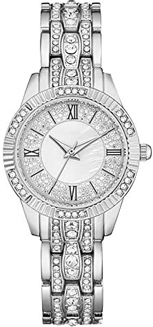 Women's Diamond Watch With Metal Strap - Wind-Up, No Battery, Simple Design - Ladies Gift Watch (Silver, One Size)