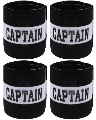 Qimoo 4Pcs Black Youth Captain Armband for Soccer Training, Adults & Youths Arm Band Elastic Captain Armbands Adjustable Soccer Basketball Player Captain Arm Band