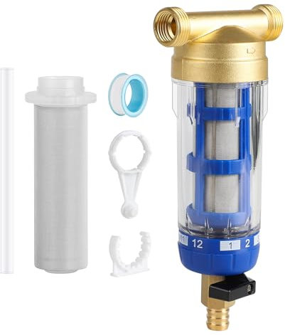 SWAWIS Pre-Filtro De Agua De Sedimentos Giratorio, 40 Micrones Externas Prefiltro de Agua Filtro de Sedimentos para Agua de Pozo con Filtro de Recambio, Reutilizable Prefiltro de Latón(3/4'')