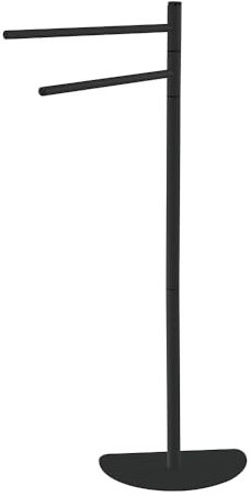 Piantana portasciugamani salvaspazio nero opaco in acciaio con braccia girevoli e base autoportante ultrapiatta