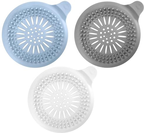 3 Pcs Hair Catcher for Shower Drain Hair Catcher, Silicone Sink Strainer Protector with Suction, Hair Stopper Shower Drain Covers, Shower Plughole Cover Trap Sink Filter for Bathroom Bathtub Kitchen