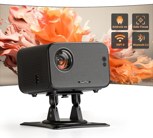 [Official Netflix Certified & Auto Focus] XuanPad Smart Projector Native 1080P, Auto Keystone, 3D Stereo Sound WiFi Bluetooth Projector with 360° Adjustable Stand