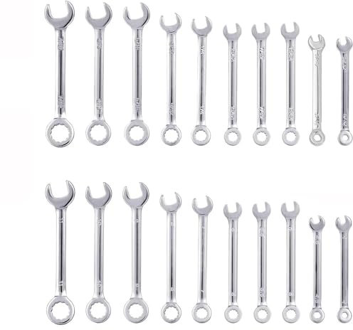 Bestgle Set di Chiavi Combinate da 20 Pezzi con Cricchetto a Estremità Aperta Metriche + Frazionario Chiavi Combinate a Cricchetto di Riparazione Piccole Chiavi