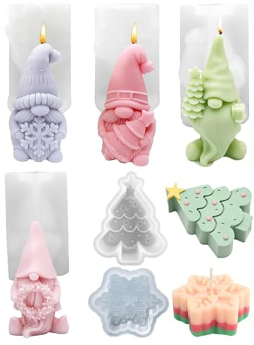 6 moldes de silicona 3D con forma de gnomo, vela de Papá Noel, jabón, para hacer velas de silicona, para Navidad, decoración