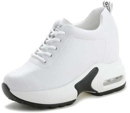 MIXSEN Baskets Mode Compensées Montante Sneakers Tennis 10CM Chaussures de Course Air Sport Respirantes Fitness Gym Plateforme Talon(Blanc,38EU)