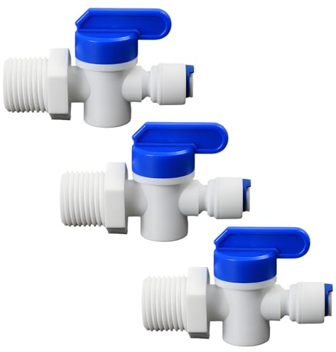AimatRun 1/2M to 1/4 Push-Fit Ball Valve for RO, 3 Pcs