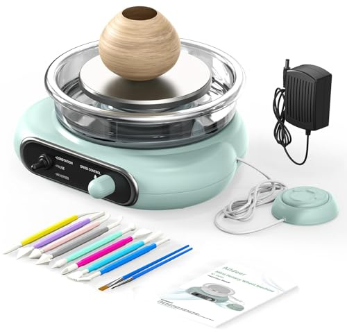 Mini Pottery Wheel Machine Kit, Electric Clay Wheel with Foot Pedal, Turntable Rotation Ceramic Adjustable Speed, Tiny Clay Spinner Tools for Ceramic Pottery Making, Pottery kit for Kids and Adults
