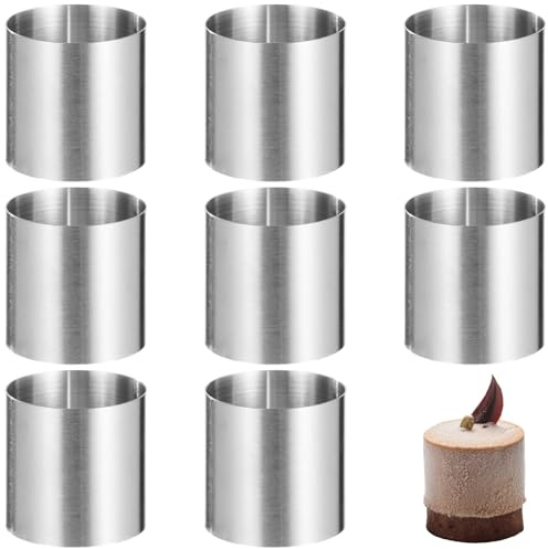 8Pcs Stainless Steel Cake Ring Mold Set, 2 x 2 in Mini Mousse & Round Seamless Cookie Cutters, Non-Stick & Oven-Safe for Easy Baking and DIY Desserts