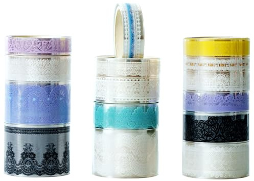 Songdao 15 rullar spetsmönster PET Washi tejp set dekorativ maskeringstejp tejp färgglad för konst, gör-det-själv-hantverk, dagbok, planerare, klippbok, förpackning (2 Whisper of Dawn)