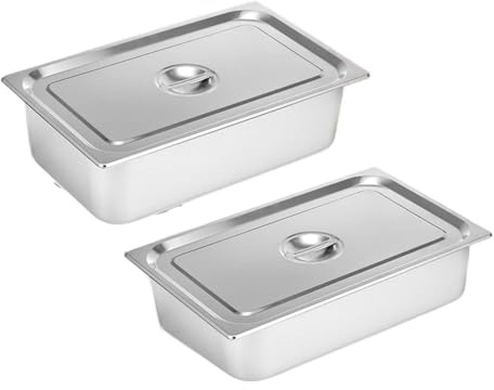 2-Pack Stainless Steel Hotel Pans With Lids, Full Size Gastronorm Food Containers For Buffet Service(15cm 2pcs)