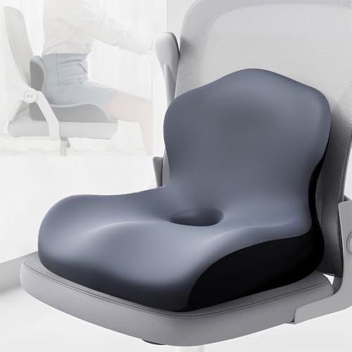lomonmen Cojin Silla Oficina con Almohada de Apoyo Lumbar,Cojin Ergonomico de Espuma Viscoelástica para Silla de Oficina,Coche,Uso Doméstico y Viajes,Soporte para Espalda y Glúteos