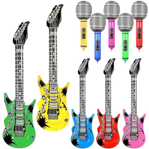 10Pcs Inflatable Guitar and Microphone Set for Rock Theme Party Fancy Dress