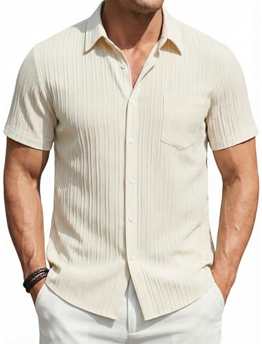 Enlision Mens Beige Short Sleeve Shirt Casual Summer Holiday Loose Fit XL