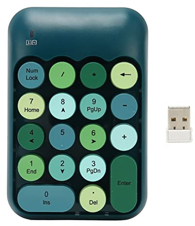TICFOX Trådlöst numeriskt tangentbord 18 tangenter retro färg runda tangenter mini numeriskt tangentbord med USB för bärbar dator kontorsarbete redovisning Excel-kalkylblad material A (grön färg