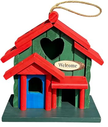casa para pájaros Azules, Refugio de Madera para pájaros con Cuerda, de 7 x 7 Pulgadas con Gancho para Colgar, Material de Madera de Pino Resistente, Accesorio de jardín al Aire Libre