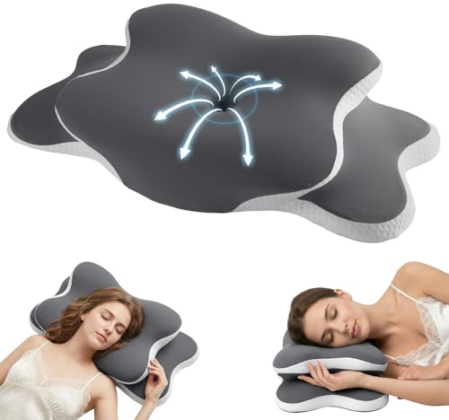 NUTKIT Memory Foam Nackkudde, Ergonomiskt Nackkudde, Grå | Fjärilskudde med avtagbar kuddöverdrag, 9/14 cm H sidosovkudde, nackkudde för sidorygg och mage