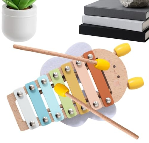 Xylofon för - pedagogisk musikalisk leksak i trä, dubbelsidigt instrument | Xylofon på toppen, under batteriet, två i ett spelläge, färgkodade anteckningar, bärväska för Ann