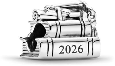 Graduation 2026 Charm with Books Diploma and Cap 925 Silver Charm Compatible with Pandora Charms, Trollbeads, Chamilia, Biagi and Many Other UK Charm Bracelets.