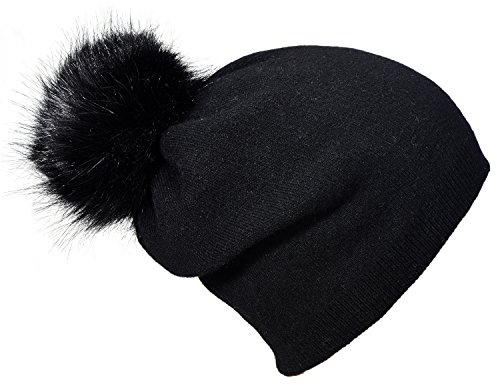 DonDon Berretto Beanie Invernale con pompon rimovibile per cambiare da Donna calda e morbida - nero