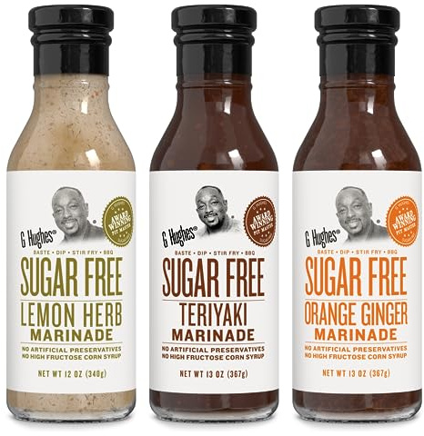 G Hughes Sugar Free, Assorted Marinades - Gluten Free, Sugar Free Sauces and Marinades Gift Sets, Marinades for Meats, (1) Lemon Herb 12oz bottle (1) Teriyaki 13oz bottle & (1) Orange Ginger 13oz