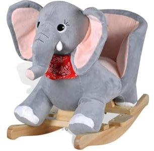 Bakaji Elefante Mecedora de Peluche Juguete para niños con Efectos sonoros, Asas y cinturón de Seguridad (Elefante)