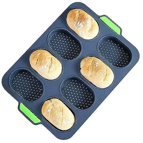 Mini vassoio da forno per baguette, in silicone, antiaderente, forato, per pane e pane