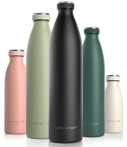 LARS NYSØM Gourde INOX 1500ml | 1.5L Bouteille d’eau isolée | Gourde étanche pour Le Sport, la Bicyclette, Les Enfants (Carbon Black, XL 1500ml)