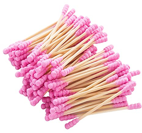 FSSTUD 200 hisopos de algodón de doble cabeza en espiral, cabezales de algodón para limpieza de orejas, bastoncillos de algodón para cosméticos, color rosa