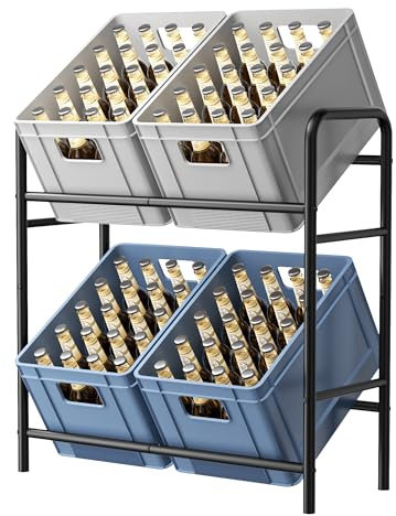 jockcaras Getränkekistenregal 4 Kästen Getränkeregal - Stabil Kistenständer Freistehend Getränkekisten Metall kistenregal Schwarz Kistenregal für Wohnzimmer Schlafzimmer Küche Weinkeller.