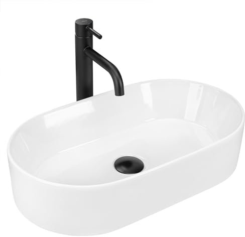 Rea Aufsatzwaschbecken LAYLA 50 Waschtisch Handwaschbecken Waschschale Waschbecken für Badezimmer aus hochwertiger Keramik 30 x 53 x 11,5 cm (Weiß)