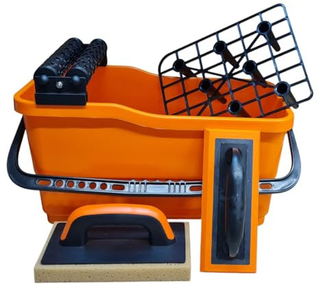 Professionelles Fliesenleger Werkzeug Set | Waschset für Fliesen, Kit, und Mörtel | Waschbox, Waschrollen, Waschbrett Hydro & Epoxy Fugenbrett