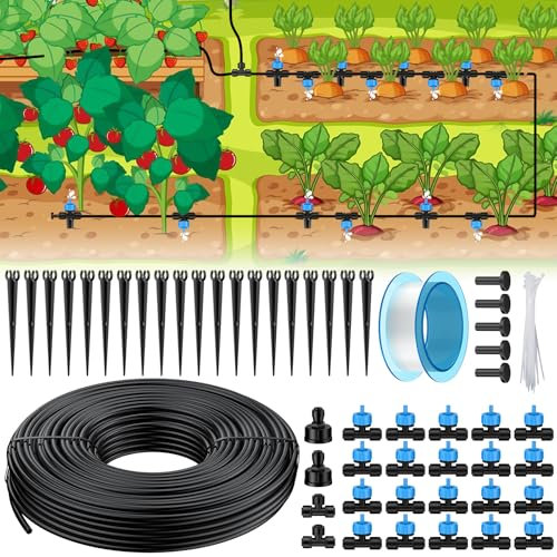 Pawfly Kit d'irrigation goutte-à-goutte 30M Quick-Connect Système d'irrigation goutte-à-goutte pour jardin avec tuyau 4-6 mm Goutteur et accessoires Appareils d'irrigation des plantes