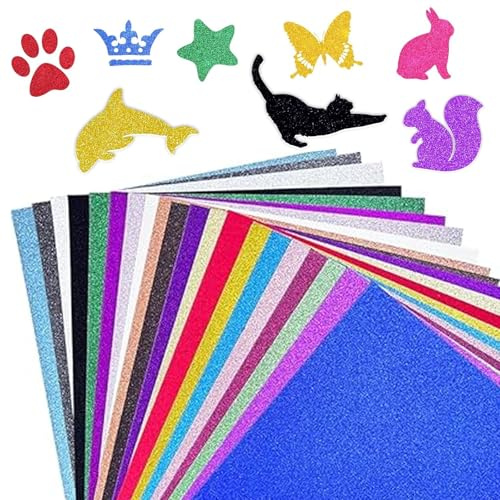 40 Sheets A4 Glitter Cardstock, 20 Colors Non Shed Glitter Card, 250gsm Coloured Card A4 Pack, Glitter Craft Paper for Card Making, Scrapbooking Paper, Cricut Cardstock, Crafting Card Decorations