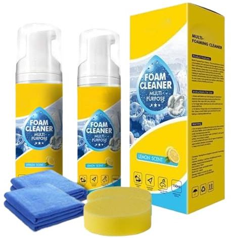 Detergente schiumogeno potente per interni auto con panno in microfibra e spugna, spray multiuso senza risciacquo per la pulizia profonda di sedili in pelle, cruscotto e rivestimenti in tessuto