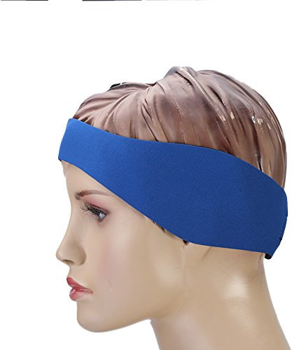 Schwimmen Stirnband Kinder Erwachsene Verstellbares schwimmen Kopfband Ohrenband Neopren elastisches Haarband Baden zum Schwimmen - Halten Sie Ihre Ohren trocken(L-Blau)
