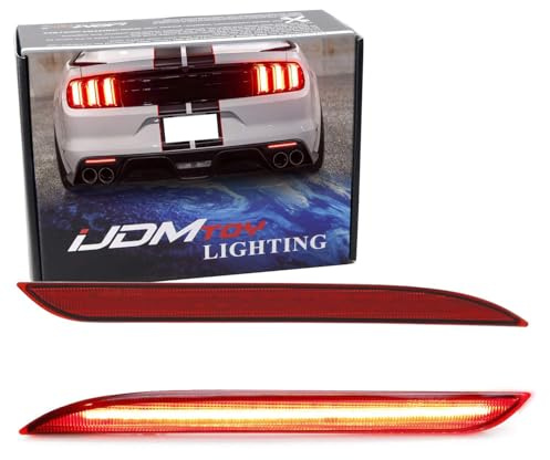 iJDMTOY OEM-Red Lens 36-SMD Red LED Bumper Reflector Lights Compatible With 2015-2017 Ford Mustang, Function as Tail/Brake or Rear Fog Lamps