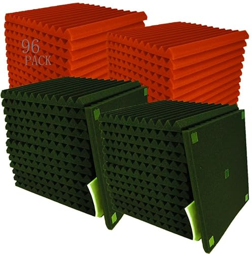 96 Pack Black/RED 12 X 12 X1 Acoustic Panels Studio Soundproofing Foam Wedge Tiles(Accompanied By Double-Sided Adhesive Tape)