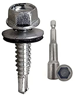 DOJA Industrial | Viti Autofilettanti Testa Esagonale con Rondella 4,8x19 + Chiave a Bussola M18 | 100 Viti Autoforanti Zincate + 1 Chiave Torx | Autoperforanti | Lastre Ondulate, Lamiera Tetto Ferro