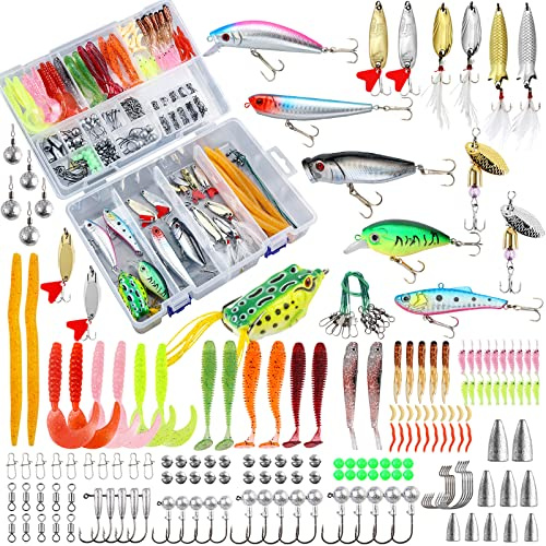 TCMBY 327PCS Fishing Lures Tackle Bait Kit Set, Tackle Box with Tackle Included, Crankbaits, Worms, Spinner, Weights, Hooks & Other Accessories for Freshwater Bass Trout Fishing Gear Gifts for Men
