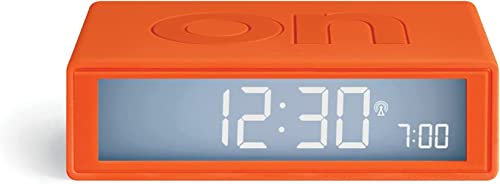 Lexon Flip+ Digital Alarm Clock for Bedrooms, Reversible On/Off Faces with Snooze function, LCD display & Touch Sensor Light, Radio Controlled & Battery Operated, Rubber - Orange